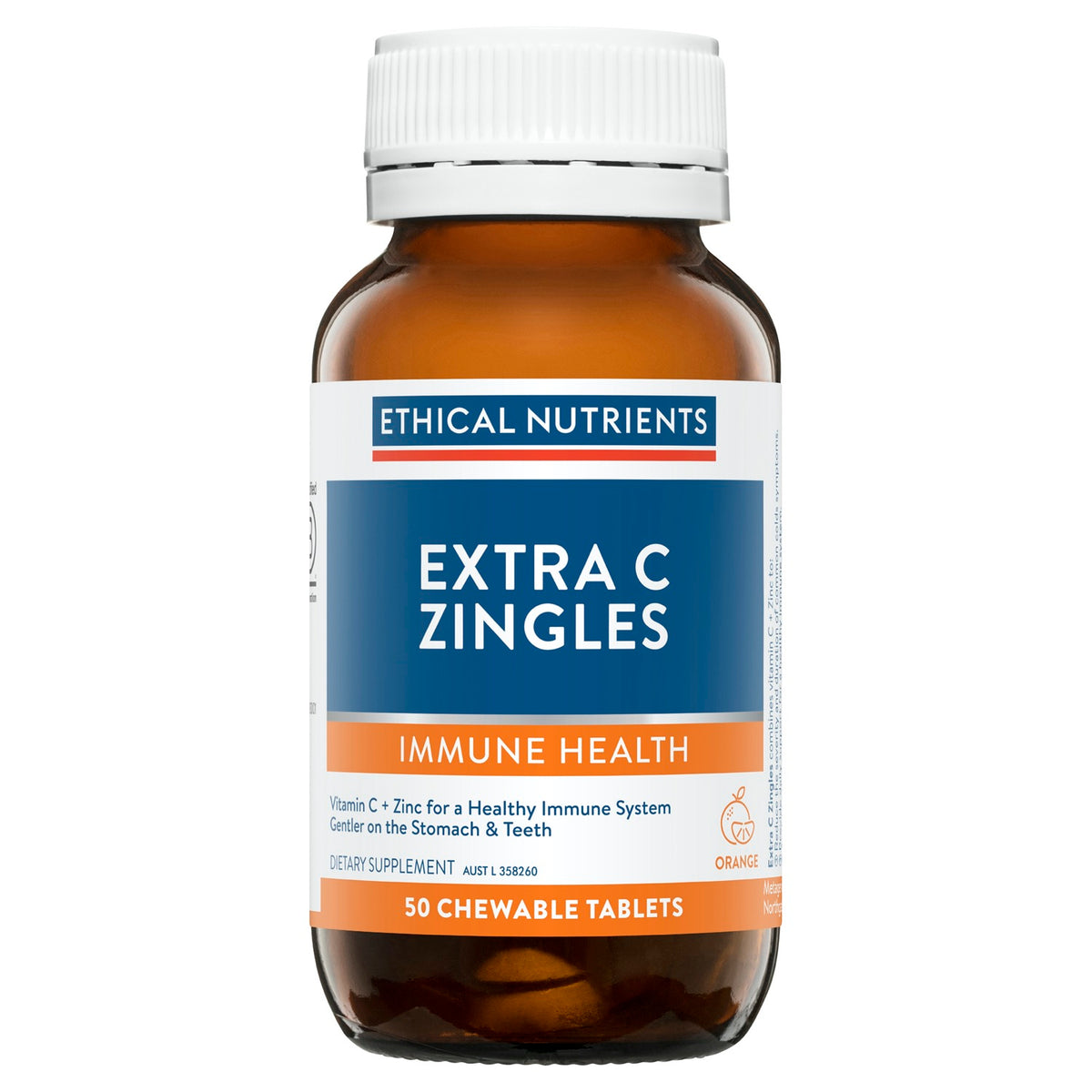 Ethical Nutrients Extra C Zingles Orange 50 Chewable Tablets